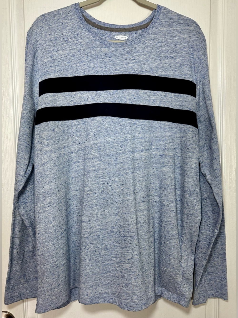 Old Navy Men's Heather Blue Long-Sleeve Tee with Black Chest Stripes #1857